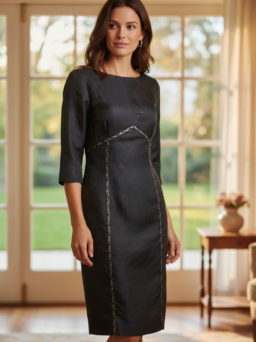 London Times Black Sheath Cocktail Dress With Lace Insets Size 12 Nwt